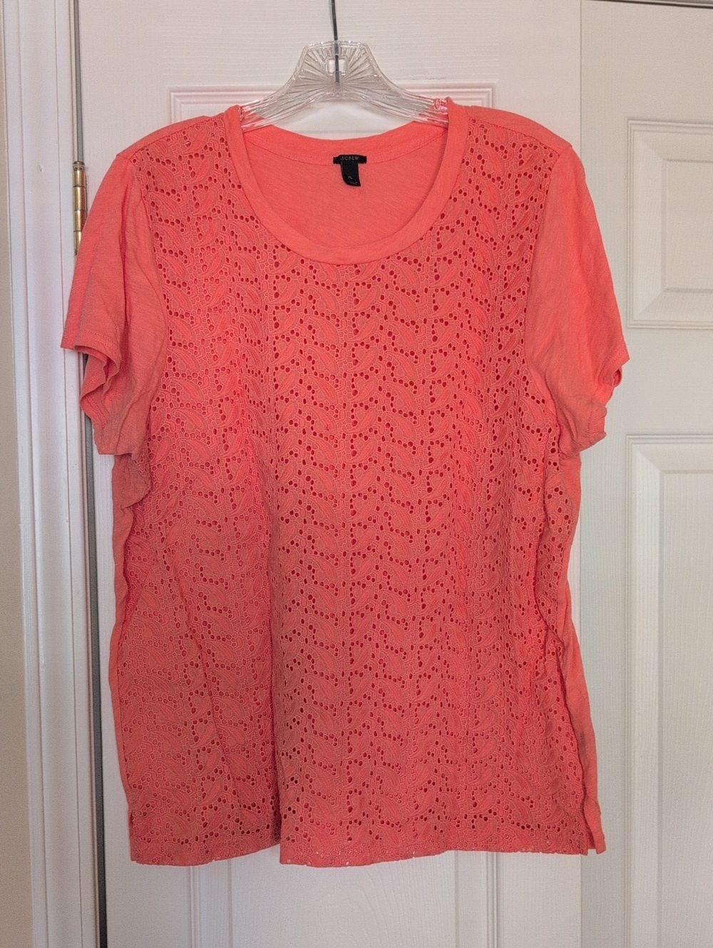 J. Crew Coral Eyelet Short Sleeve Tee